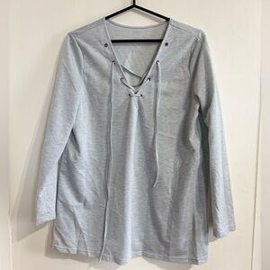 🎉Lace-Up Tunic Top – Heather Gray 💫